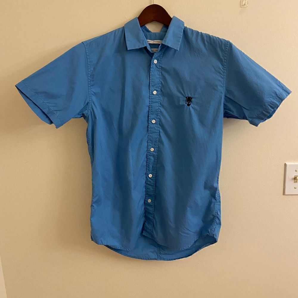 Marc Jacobs Blue Short Sleeve Button Down Dress Shirt Medium